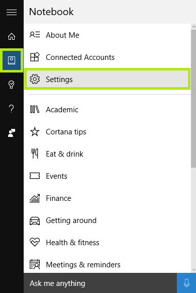 Cortana settings