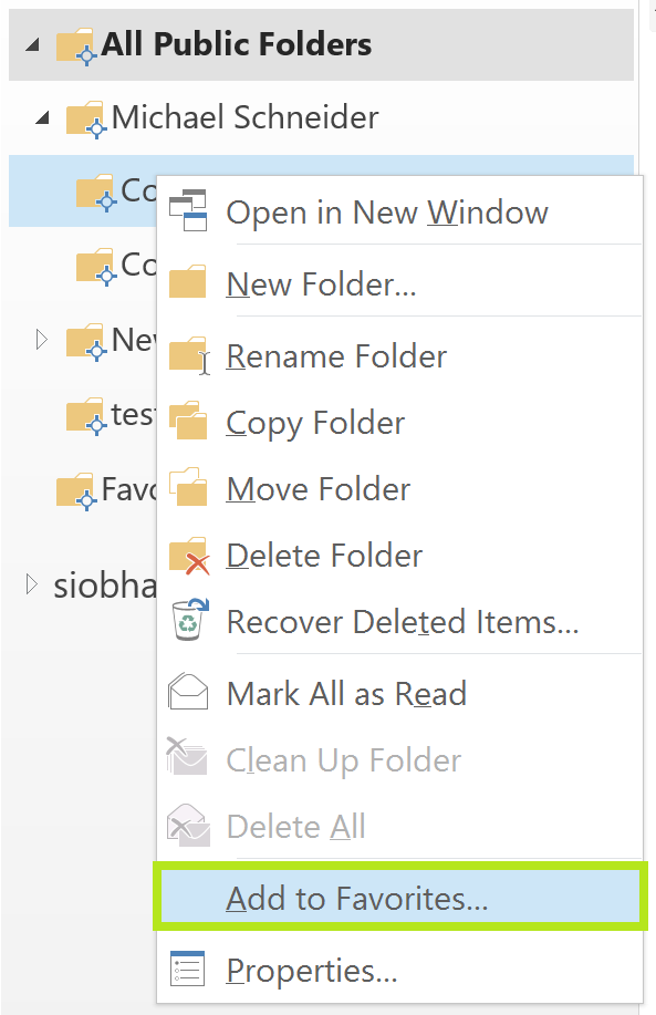 Add public folder to favorites outlook 2013