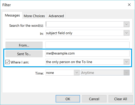 Outlook 2013 conditional formatting conditions