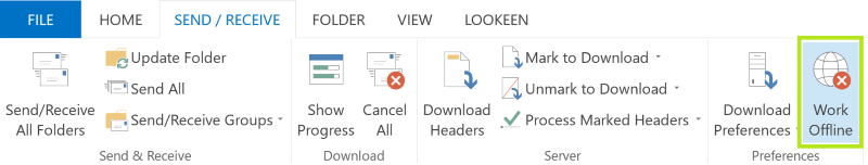 Connectivity problems work offline button for Microsoft Exchange