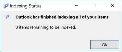 Outlook 2013 indexing status