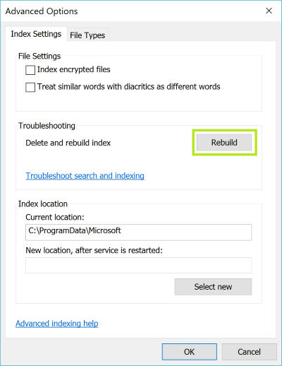 Outlook 2013 rebuild index