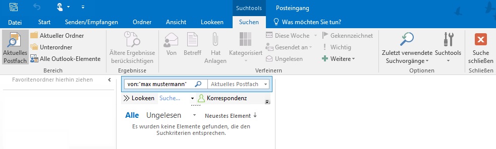 Outlook Suchparameter Suche verfeinern