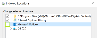 Remove Outlook from Windows Indexing