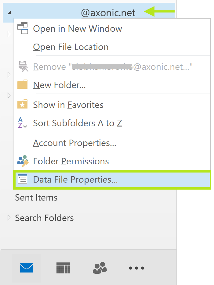 data file properties context menu