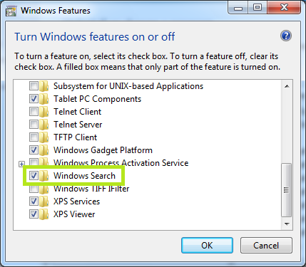 windows 7 disable windows search