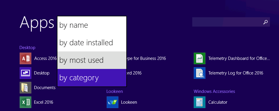 windows 8 apps view search arrange apps