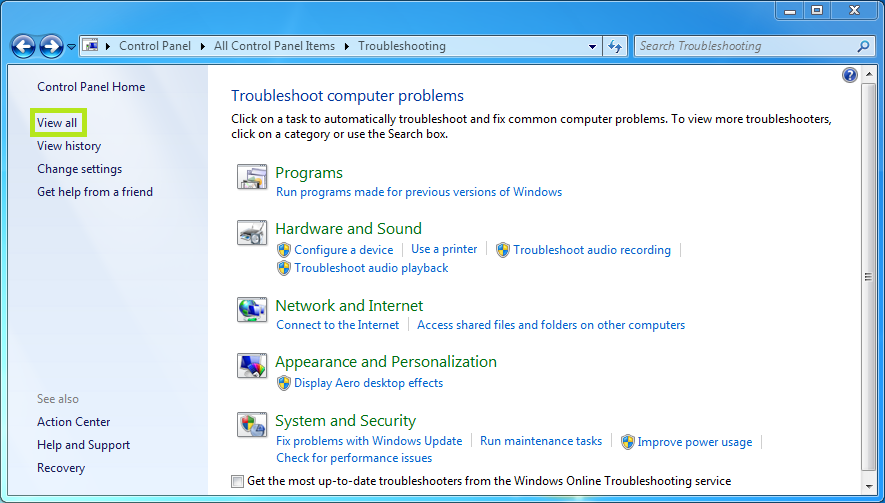 windows 7 troubleshooting