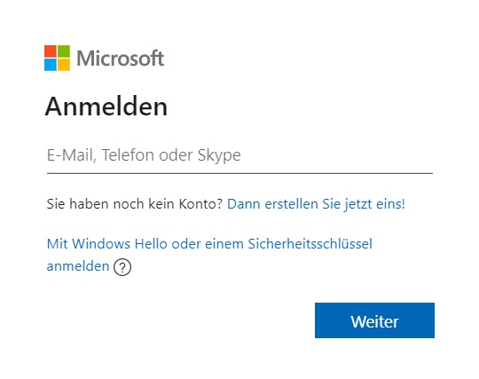 Anmeldeformular Microsoft